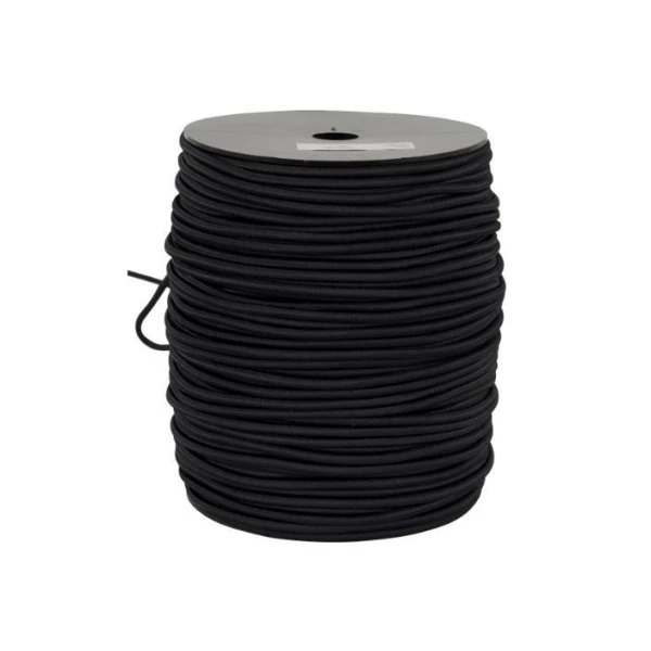 Strikk 6mm sort rund (Gummiline) 50 meter RULL