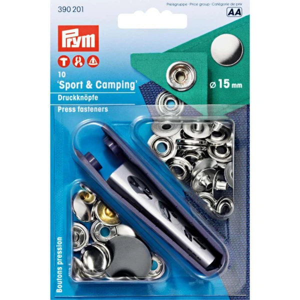 Trykknapper Sport&Camping Nikkel 15mm Sett