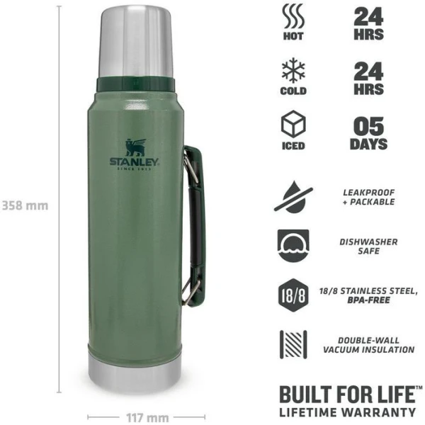Termos Classic Vacuum Bottle Hammertone Green Stanley 1liter - Bilde 2