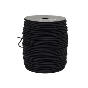 Strikk 6mm sort rund (Gummiline) 50 meter RULL