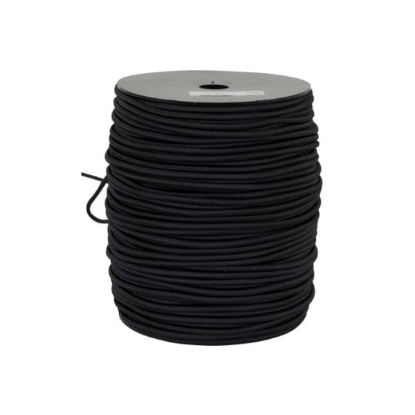 Strikk 6mm sort rund (Gummiline) 50 meter RULL