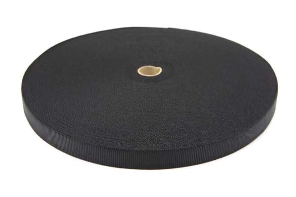 Tubular Webbing 25mm Sort HT PES Rull 5 meter