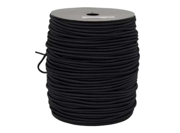 Strikk 6mm sort rund (Gummiline) 50 meter RULL