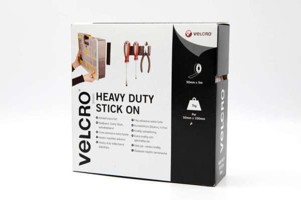 Borrelås 50mm Sort Heavy Duty Stick OnTape VELCRO® Brand 5+5m