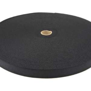 Tubular Webbing 25mm Sort HT PES Rull 5 meter
