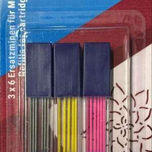 Refill love trykkblyant gul, sort og pink (3x6 stk.)